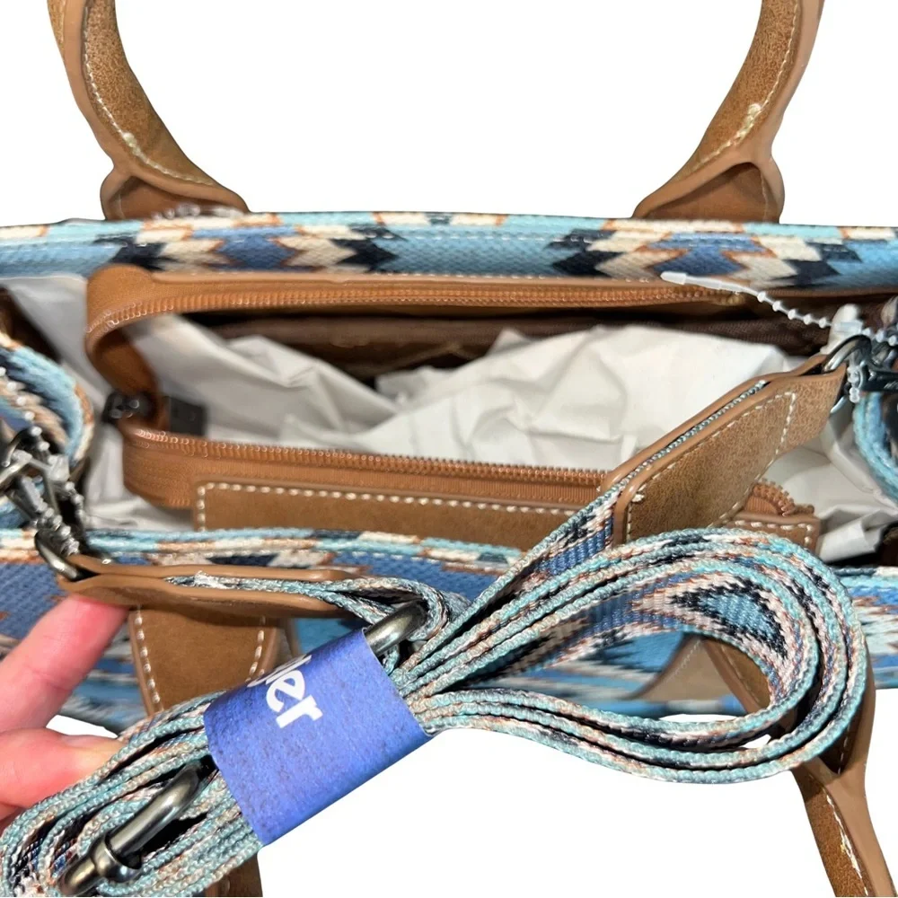 Wrangler Blue and Brown Tote Bags with Geometric Design​ - Picture 5 of 5